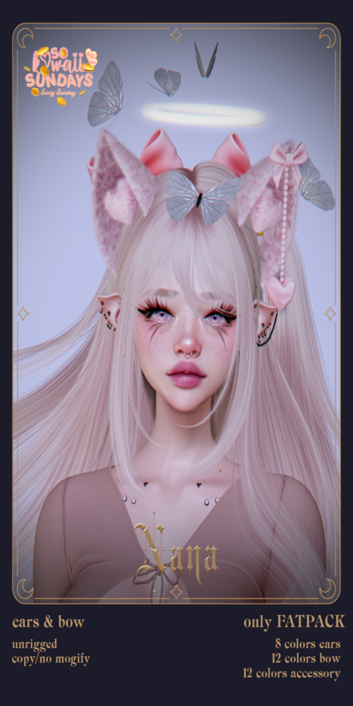 Nana Ears &amp; Bow	&lt;a href=&quot;http://maps.secondlife.com/secondlife/DLicious/27/34/1696&quot;&gt;Teleport&lt;/a&gt;