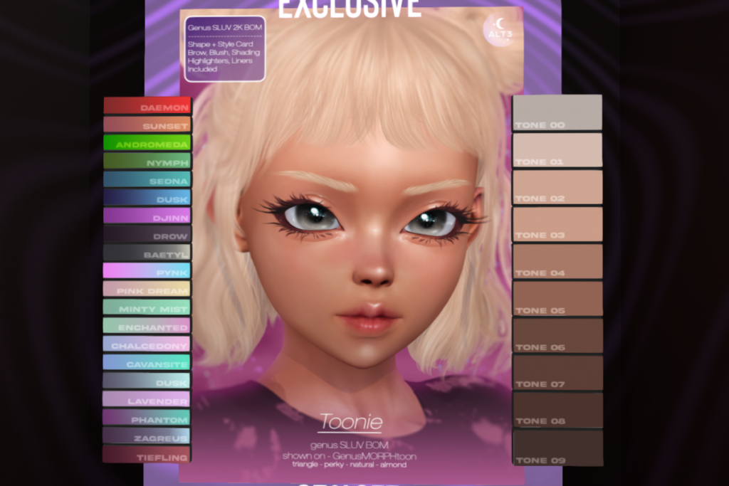 Toonie Skin - Genus Morph, L$550 each/L$2800 FP