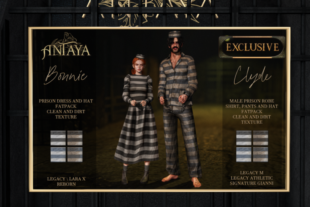Bonnie Prison Dress - Legacy/MaitreyaX/Reborn, L$299 | Clyde Prison Outfit - Gianni/Legacy/+mods, L$299