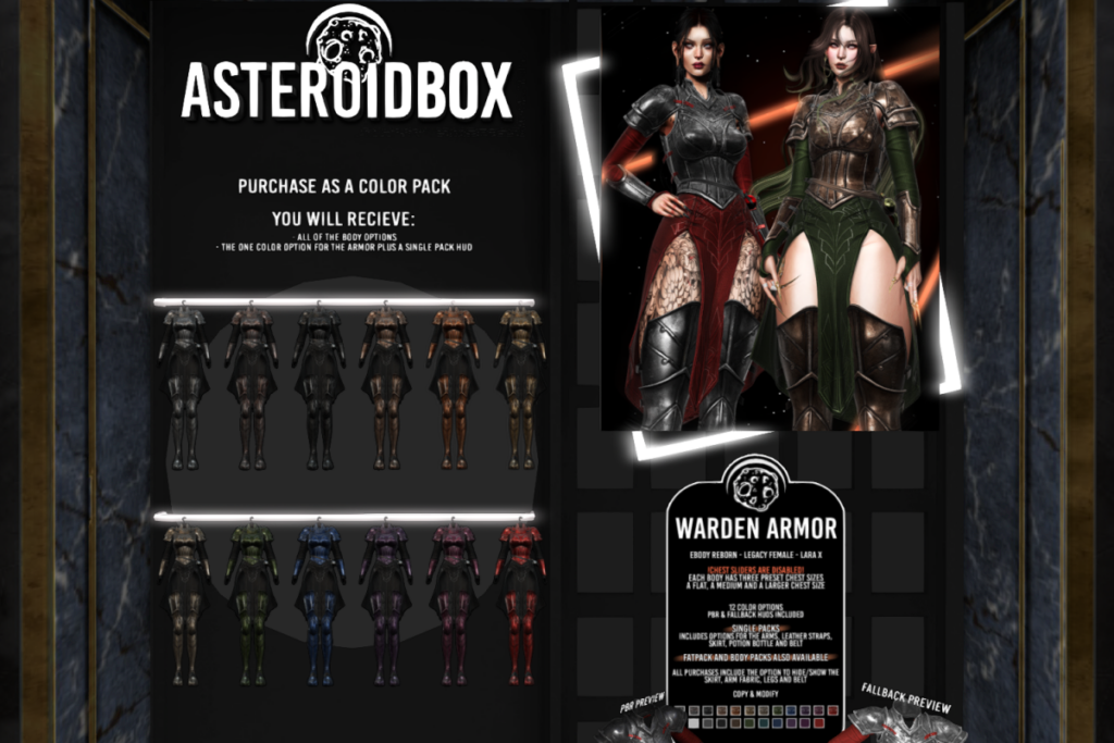 Warden Armor - Legacy/MaitreyaX/Reborn, L$290 each/L$599 each FP/L$1899 FP