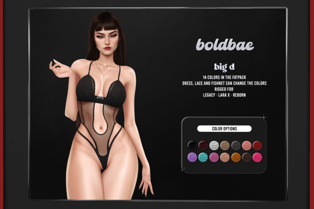 Big D Bodysuit - Legacy/MaitreyaX/Reborn, L$249 each/L$999 FP