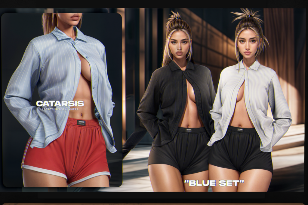 Blue Shirt, Shorts and Set - Inithium/Legacy/Reborn, L$250-L$499 each/L$650-L$1999 each FP