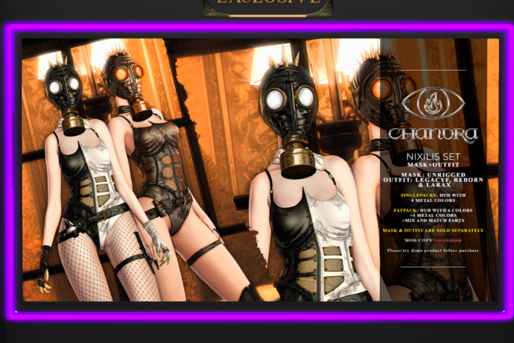 Nixilis Mask &amp; Outfit - Legacy/MaitreyaX/Reborn, L$250-L$350 each/L$1500-L$2000 each FP/L$3000 MP