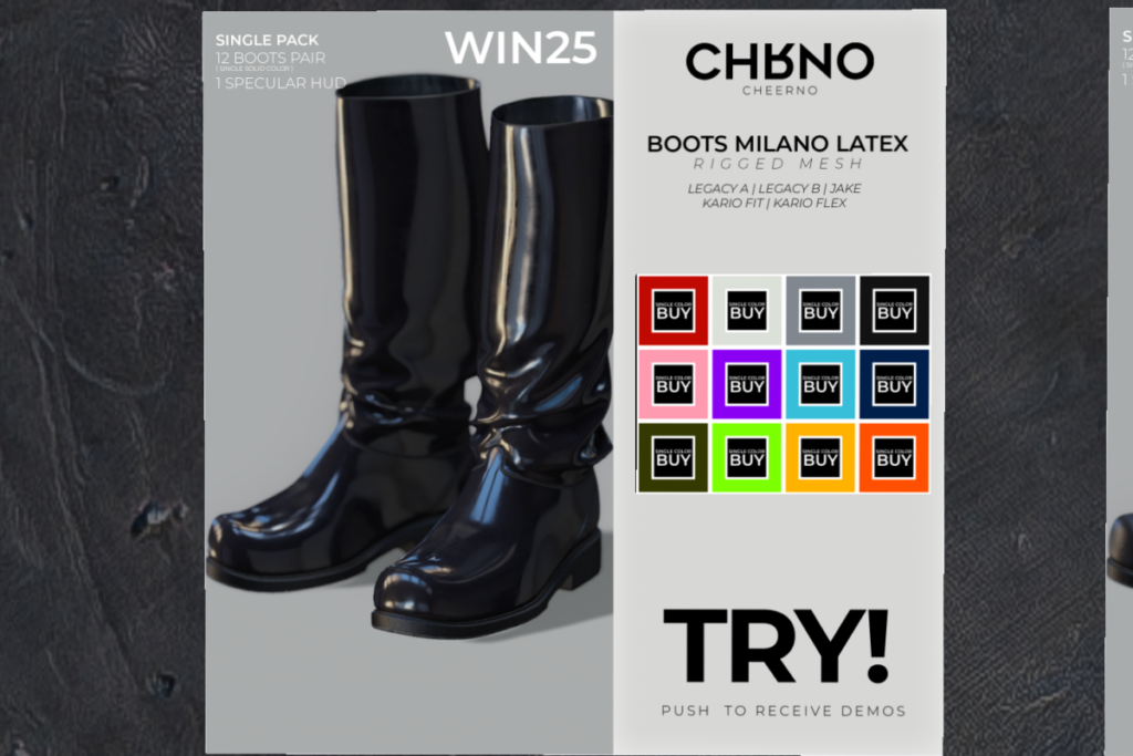 Win25 Boots Milano Latex - Jake/Kario Fit + Flex/Legacy, L$375
