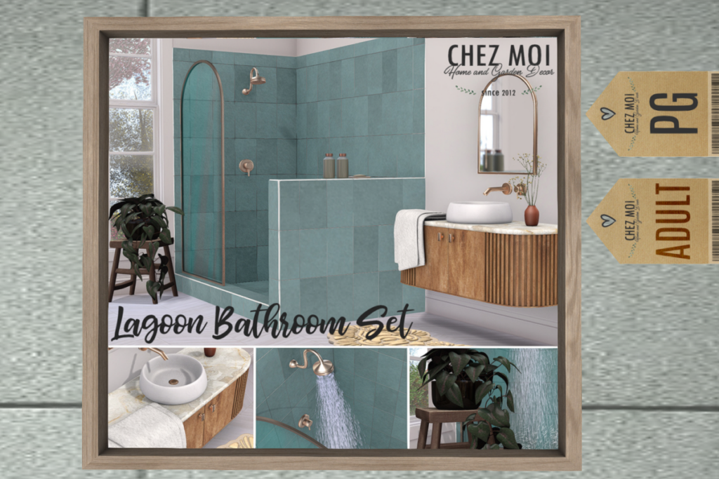 Lagoon Bathroom Set, L$320-L$559 each/L$683 PG FP/L$970 Adult FP
