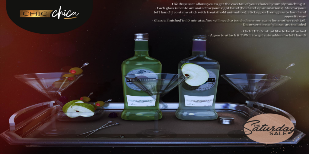 Vermouth Dispenser	&lt;a href=&quot;http://maps.secondlife.com/secondlife/ChicLand/122/136/1502&quot; target=&quot;_blank&quot;&gt;Teleport&lt;/a&gt;