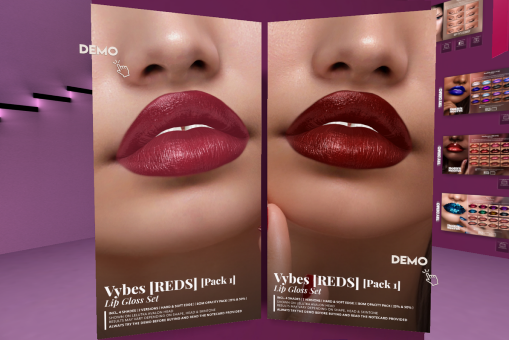 Secret Vybes (Reds) Lip Gloss  Pack 1 -EvoX	&lt;a href=&quot;http://maps.secondlife.com/secondlife/Baedal/177/15/3001&quot; target=&quot;_blank&quot;&gt;Teleport&lt;/a&gt;