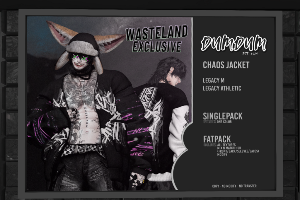 Chaos Jacket - Legacy/+mods, L$349 each/L$1599 FP