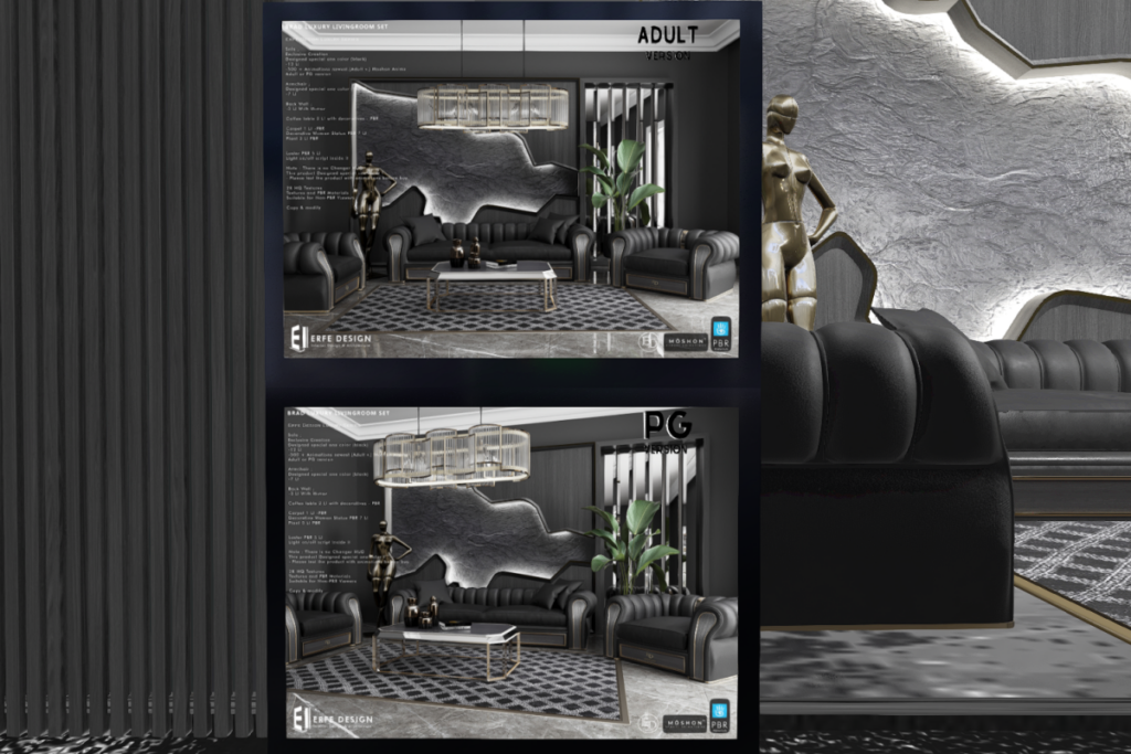 Brad Luxury PBR Livingroom Set, L$2490 PG/L$3290 Adult