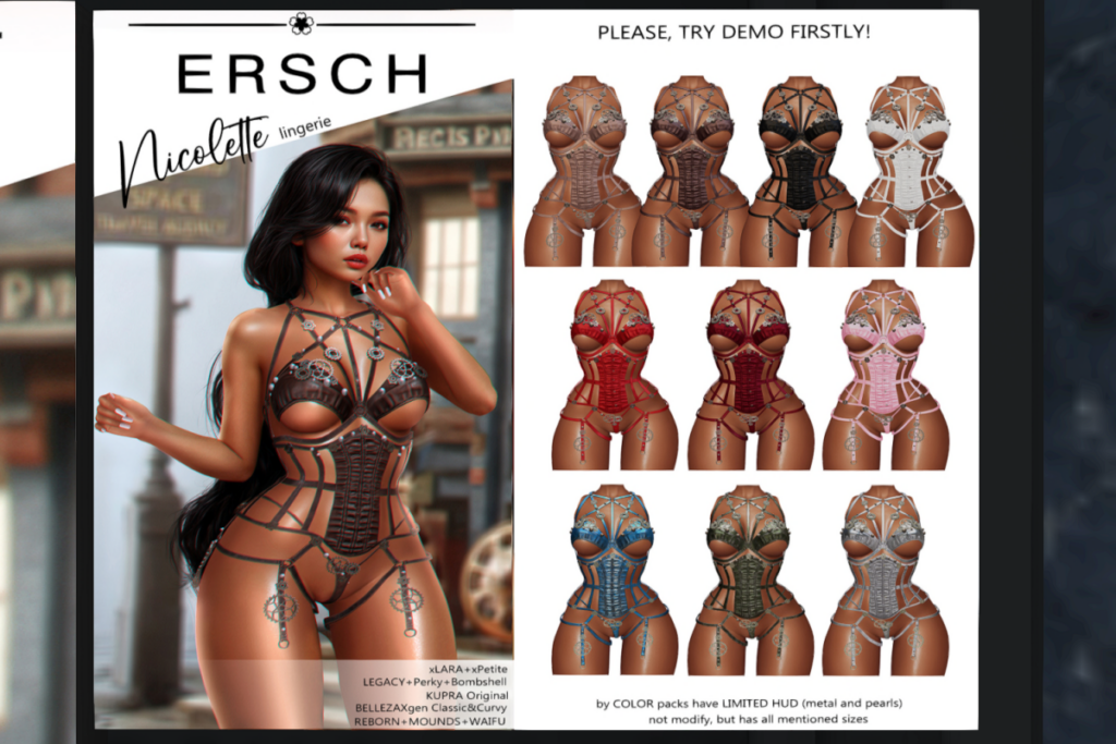 Nicolette Lingerie - GenX/Inithium/Legacy/MaitreyaX/Reborn/+mods, L$249 each/L$999 FP