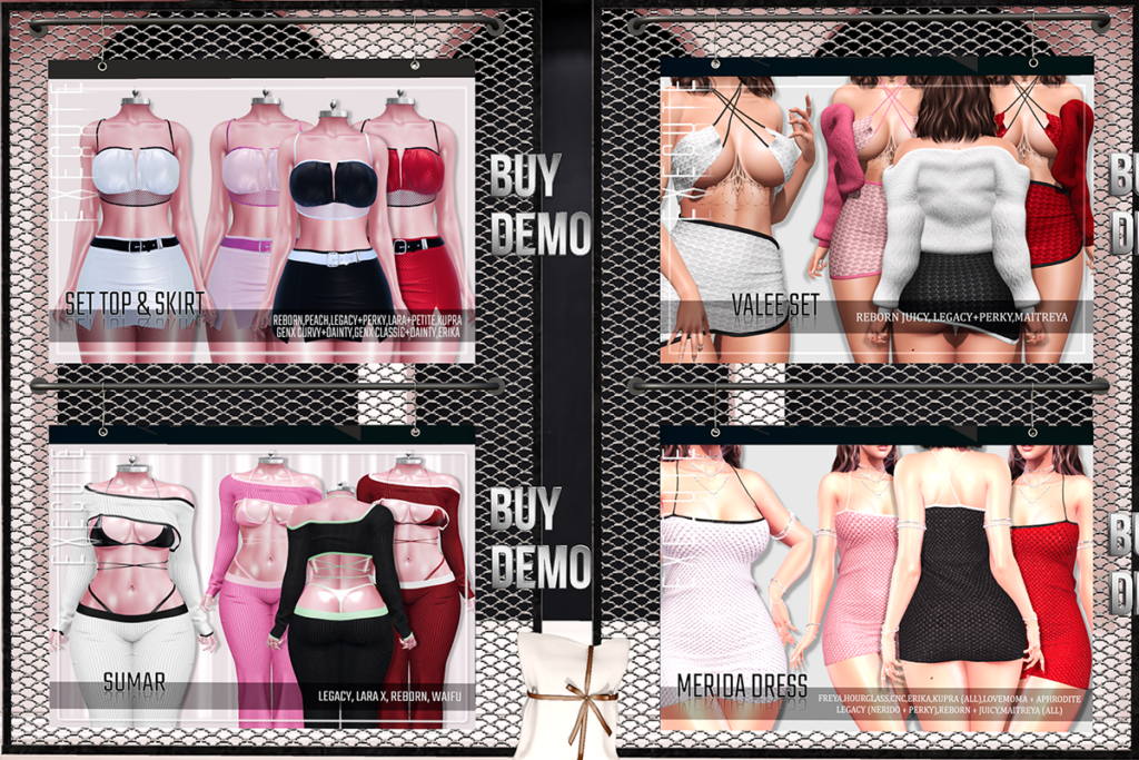 Set Top &amp; Skirt - Erika/GenX/Inithium/Maitreya/Peach/Reborn/+mods, L$399 | Valee Set - Legacy/Maitreya/Reborn/+mods, L$499 | Sumar Set - Legacy/MaitreyaX/Reborn/+mods, L$299 | Merida Dress - Belleza/CNC/Erika/Inithium/Legacy/Maitreya/Persephone/Reborn/+mods, L$199