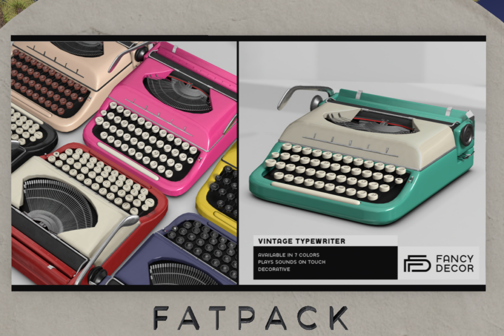 Vintage Typewriter	&lt;a href=&quot;http://maps.secondlife.com/secondlife/Fancy%20Decor/155/111/23&quot;&gt;TELEPORT&lt;/a&gt;