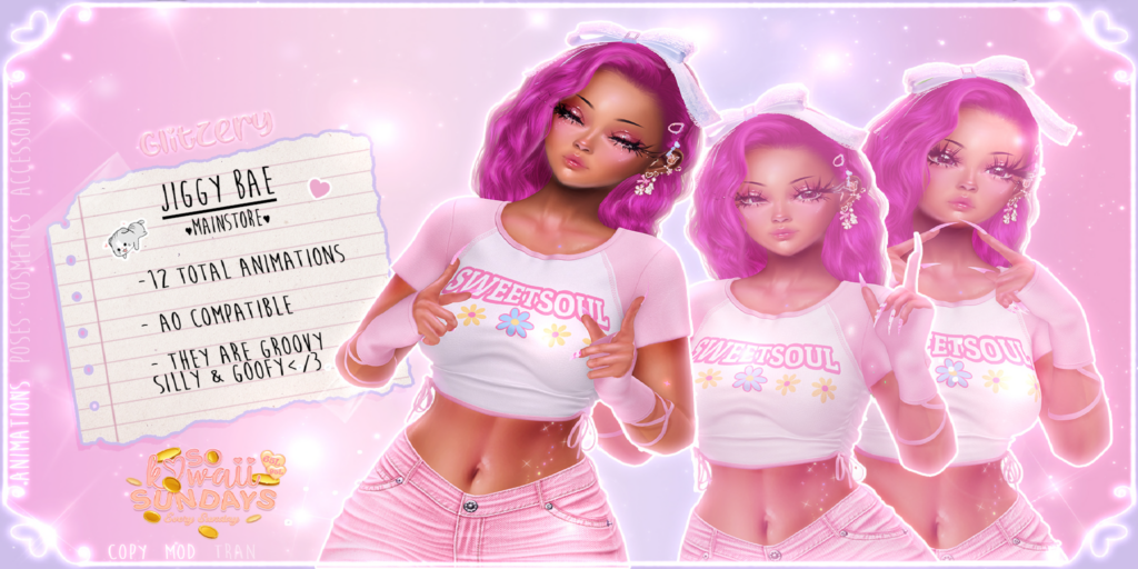Jiggy Bae Animations	&lt;a href=&quot;http://maps.secondlife.com/secondlife/Emotion/159/242/331&quot;&gt;Teleport&lt;/a&gt;