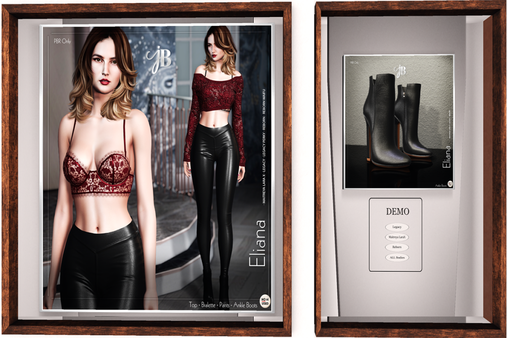 Eliana Top, Bralette, Pants and Boots - Legacy/MaitreyaX/Reborn/+mods, L$399-L$499 each/L$849-L$1999 each FP