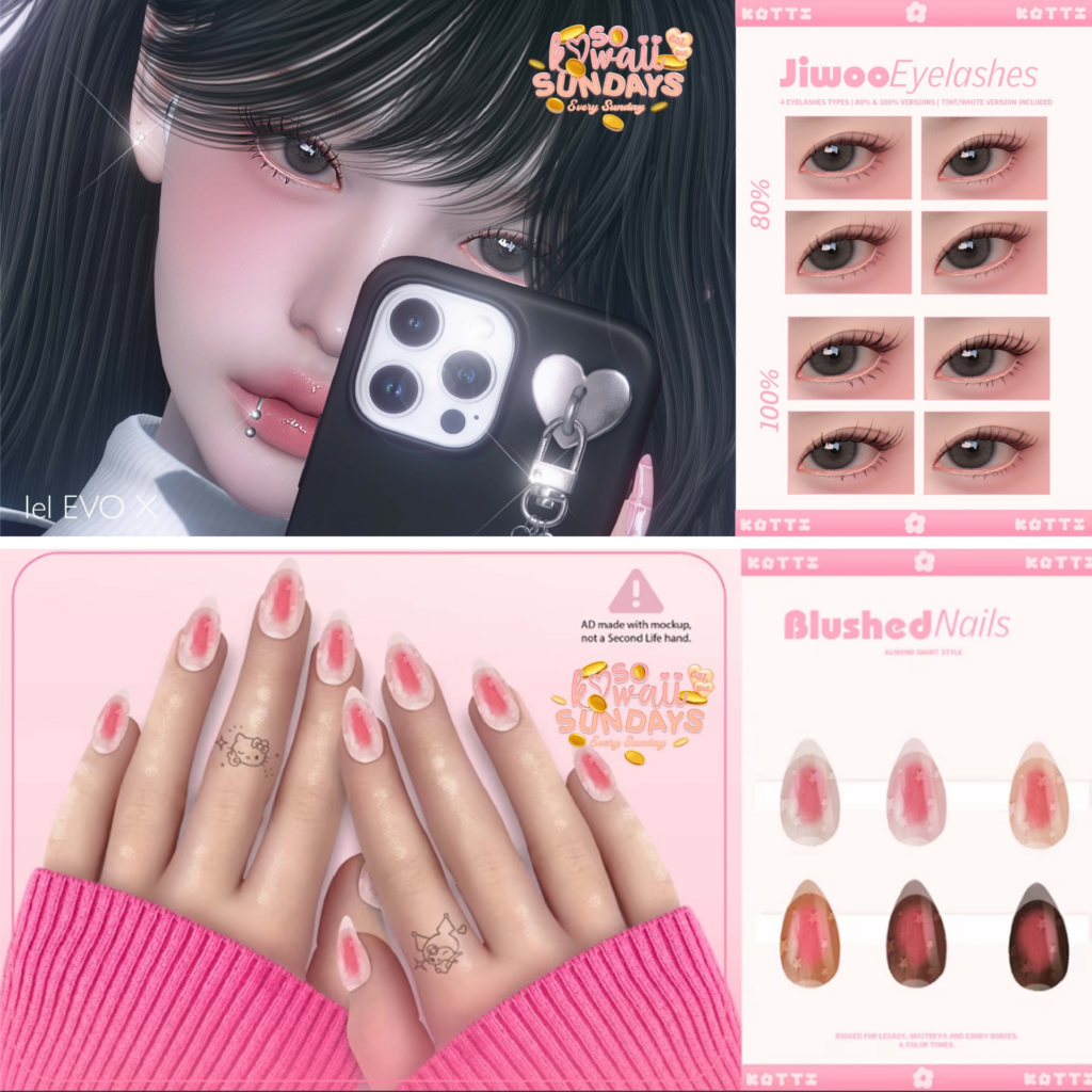Jiwoo Eyelashes - Fits Not Listed | Blushed Nails - Legacy/Maitreya/Reborn