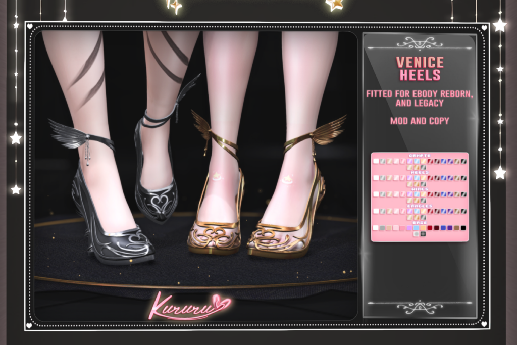 Venice Heels - Legacy/Reborn, L$455 each/L$899 FP