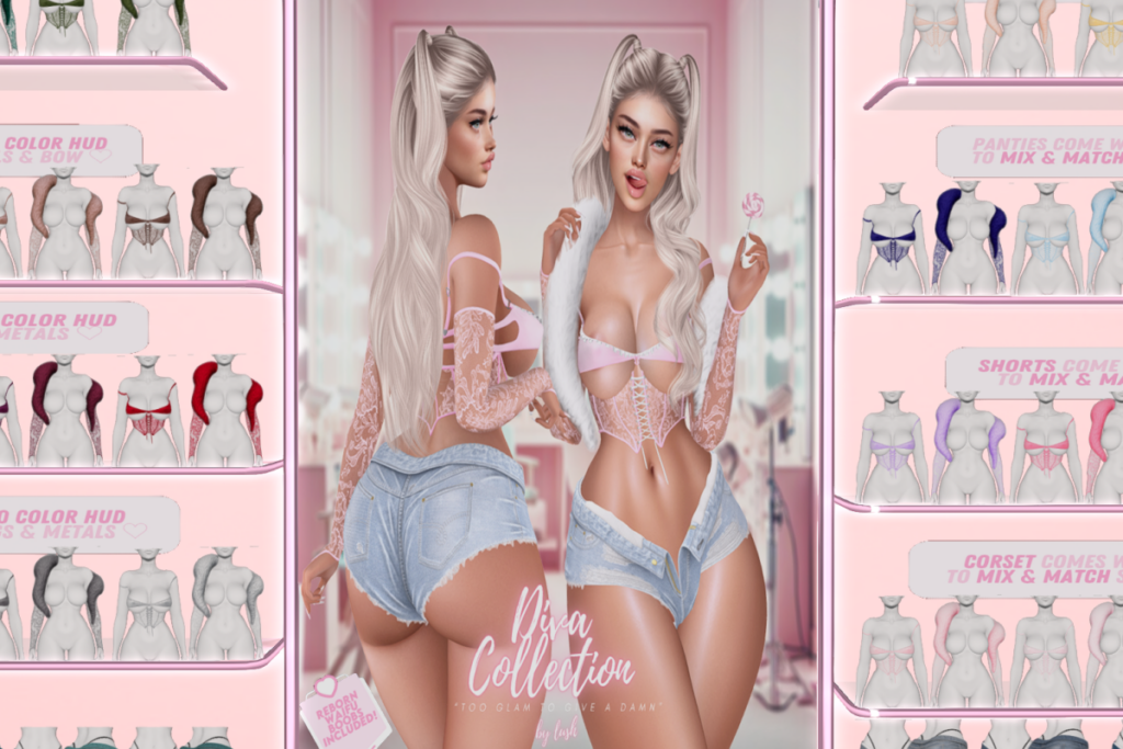 Diva Sleeve, Bra, Short &amp; Heels Collection - Legacy/Maitreya/Reborn/+mods, L$249 each/L$1299 each FP/L$2999 MP