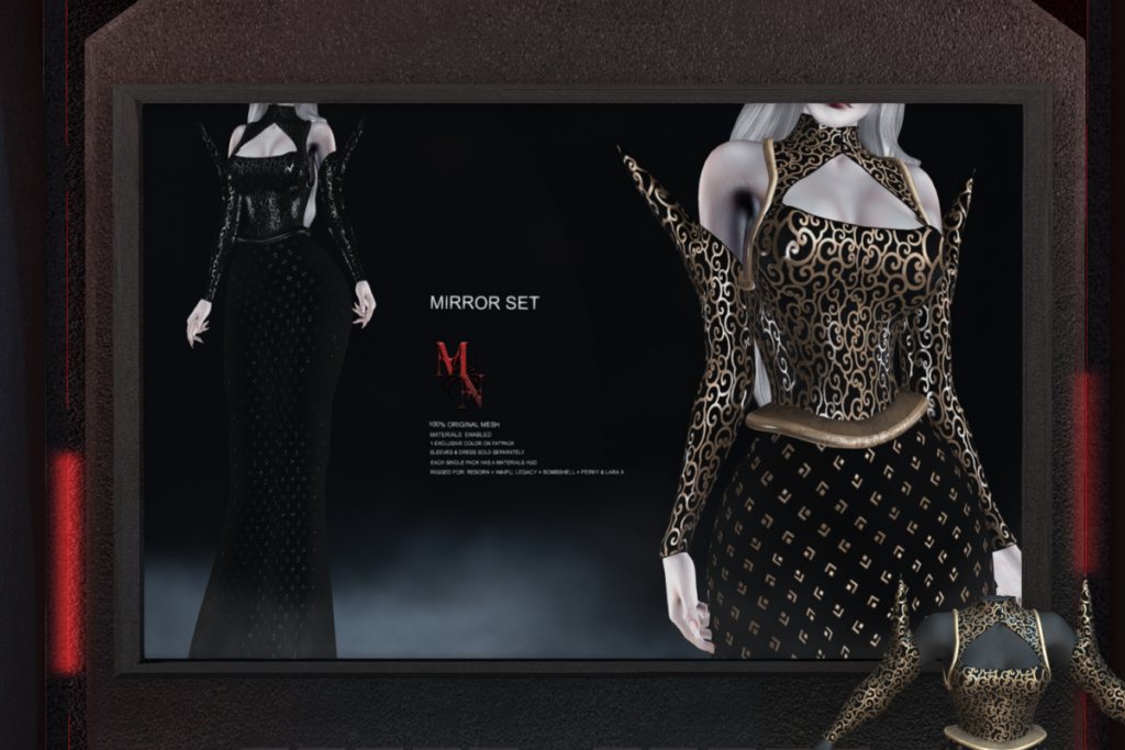 Mirror Dress &amp; Sleeves- Legacy/MaitreyaX/Reborn/+mods, L$275-L$375 each/L$1750-L$2150 each FP