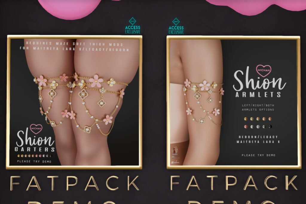 Shion Garters for Maze Soft Thighs - Legacy/MaitreyaX/Reborn/+mods, L$385 each/L$599 FP | Shion Armlets - Legacy/MaitreyaX/Reborn, L$365 each/L$599 FP