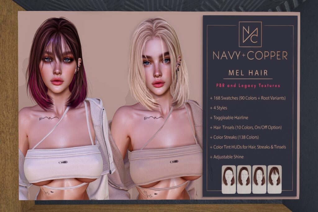 Mel Hair, L$199-L$399 each
