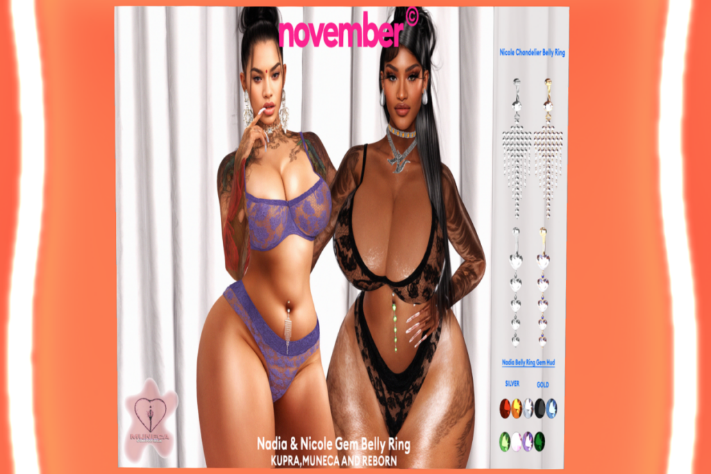 Nicole Chandelier Belly Ring &amp; Nadia Gem Belly Ring  - Inithium/Reborn/Yentements, L$399 each/L$799 FP