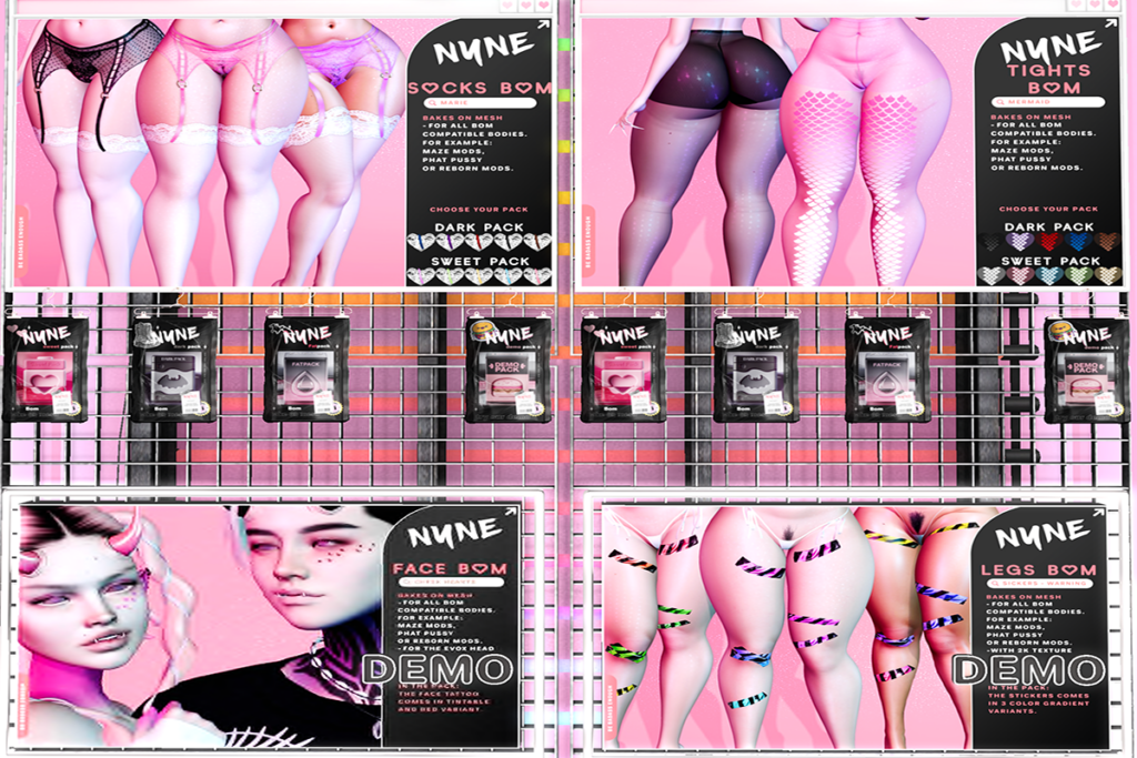 Marie Lace Socks - BOM, L$269 each/L$499 FP | Mermaid Lace Tights - BOM, L$269 each/L$499 FP | Scars Tattoo - EvoX, L$149 | Stickers - BOM, L$149