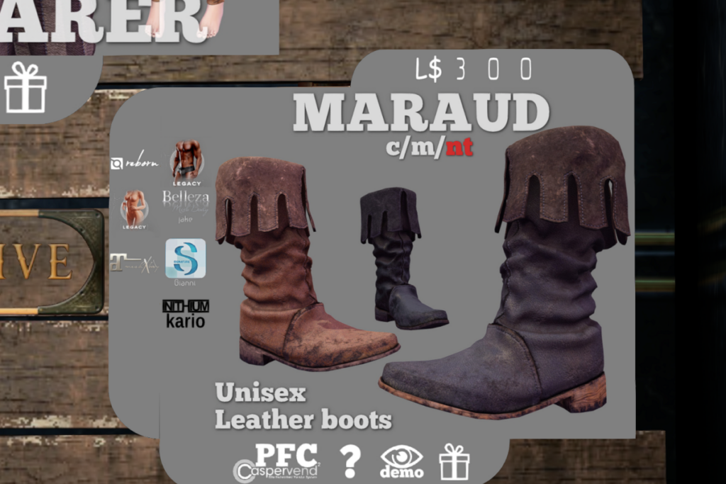Maraud Boots -  Gianni/Jake/Kario/Legacy M+F/MaitreyaX/Reborn, L$300
