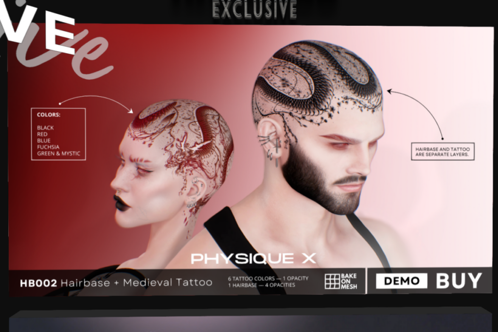 HB002 Hairbase + Medieval Tattoo - BOM, L$360