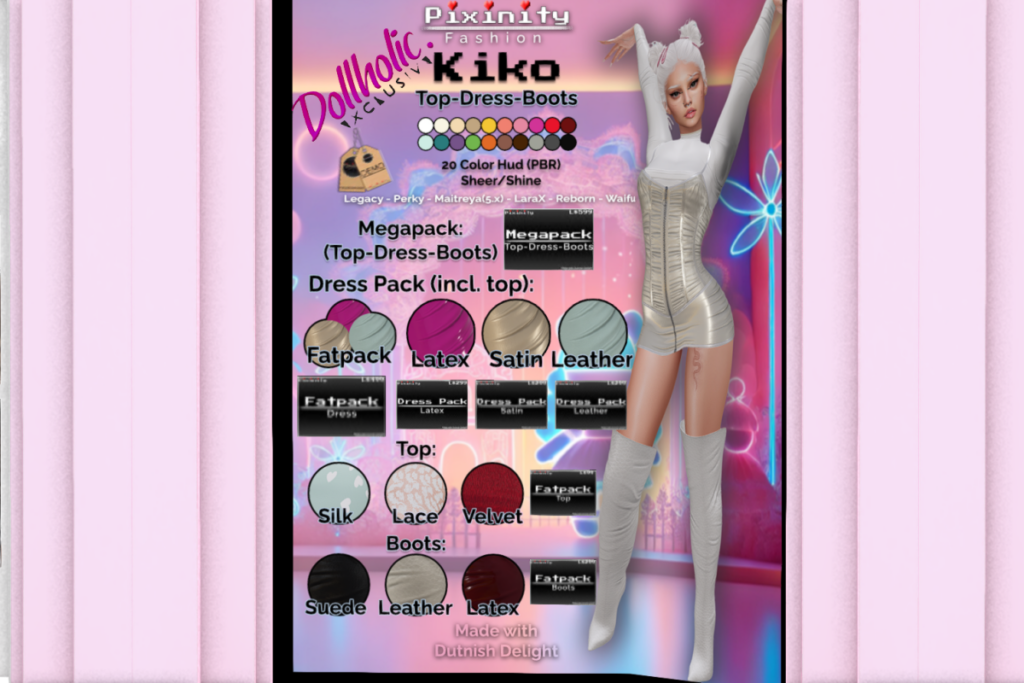 Kiko Top, Dress, &amp; Boots - Legacy/Maitreya/Reborn/+mods, L$99-L$499 each/L$599 MP