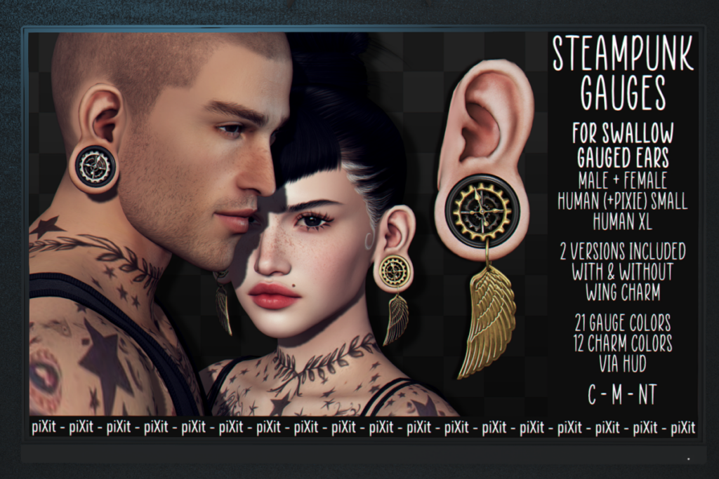 Steampunk Gauges - Swallow Gauged Pixie, S, &amp; XL F+M Ears, L$270