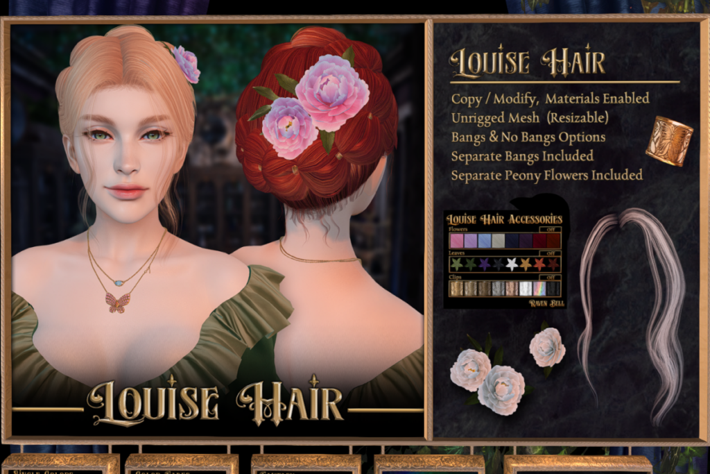 Louise Hair, L$350 each/L$950 FP