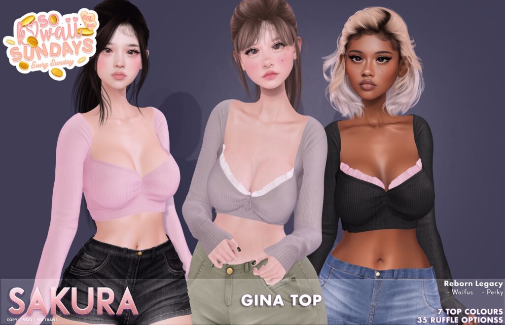 Gina Top - Legacy/Reborn+mods	&lt;a href=&quot;http://maps.secondlife.com/secondlife/Domain/122/106/26&quot;&gt;Teleport&lt;/a&gt;