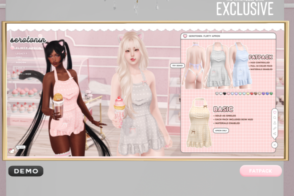Flirty Apron - Legacy/MaitreyaX/Reborn/+mods, L$249 each/L$999 FP
