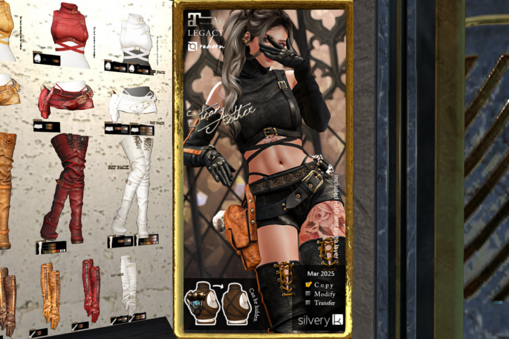 Steam Aether Top, Bottoms and Boots, Gloves - Legacy/MaitreyaX/Reborn, L$220-L$280 each/L$499-L$680 each FP