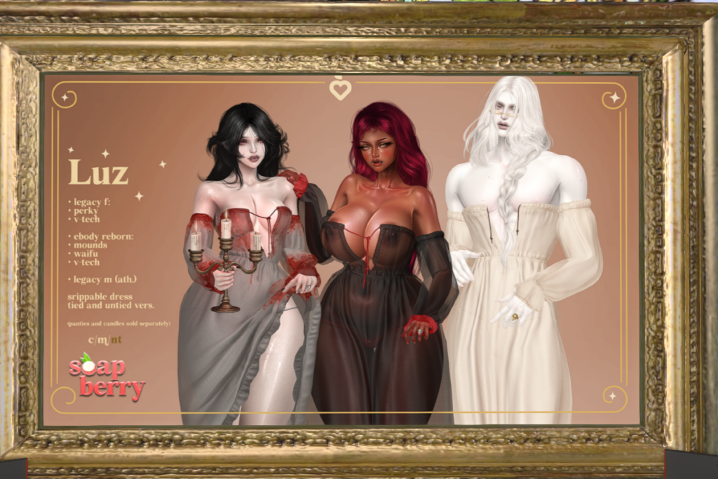 Luz Dress - Legacy F+M/Reborn/+mods, L$700 each/L$1785 FP