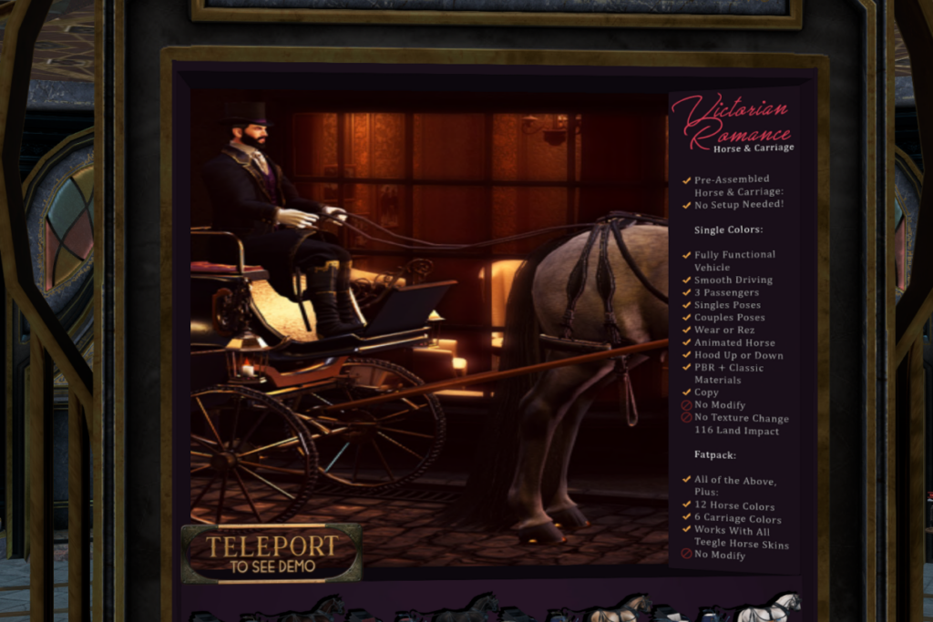Victorian Romance Horse &amp; Carriage, L$899 each/L$1350 FP