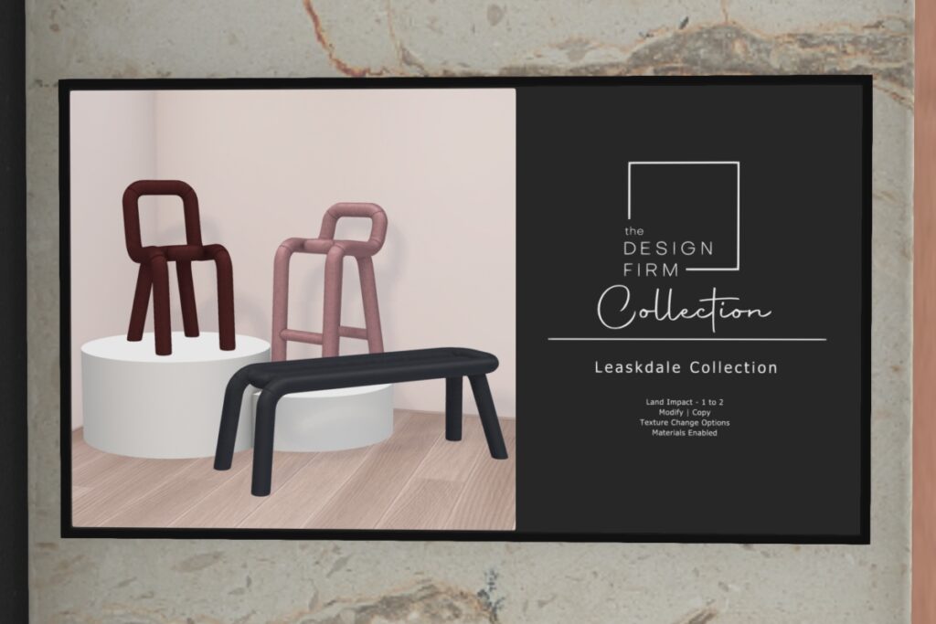 Leaskdale Decor Collection, L$250-L$300 each/L$375-L$400 each FP