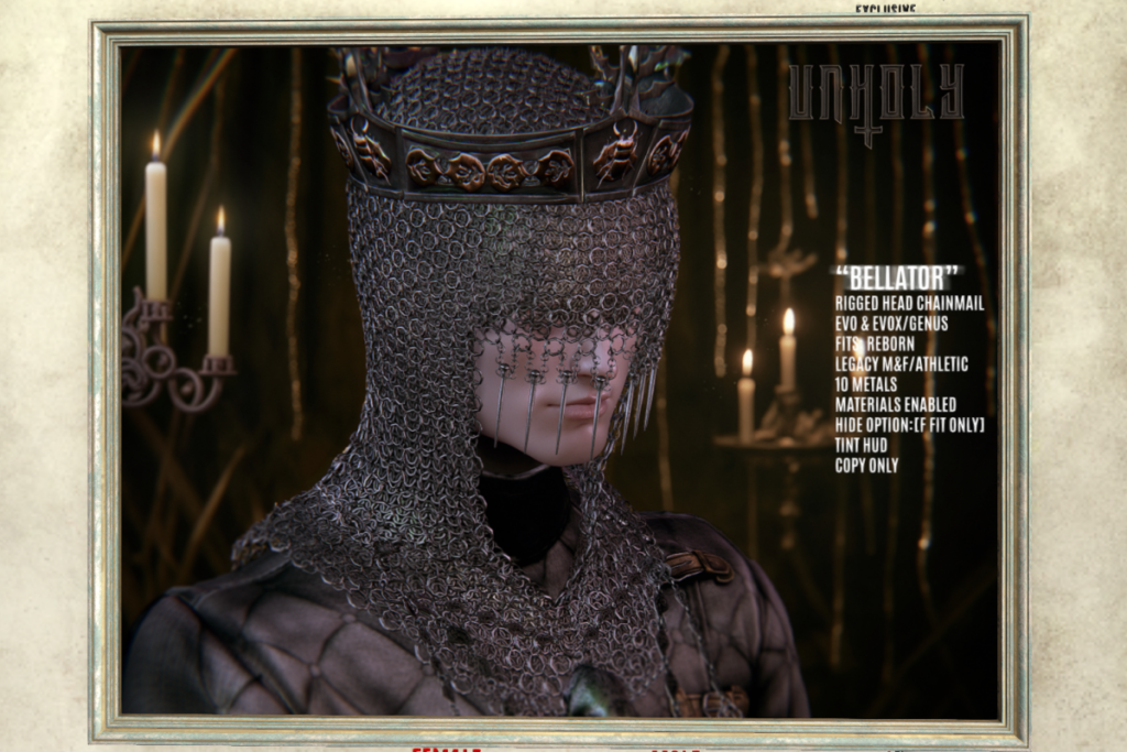 Bellator Head Chainmail - Evo/EvoX/Genus/LegacyF+M/Reborn/+mods, L$750 each
