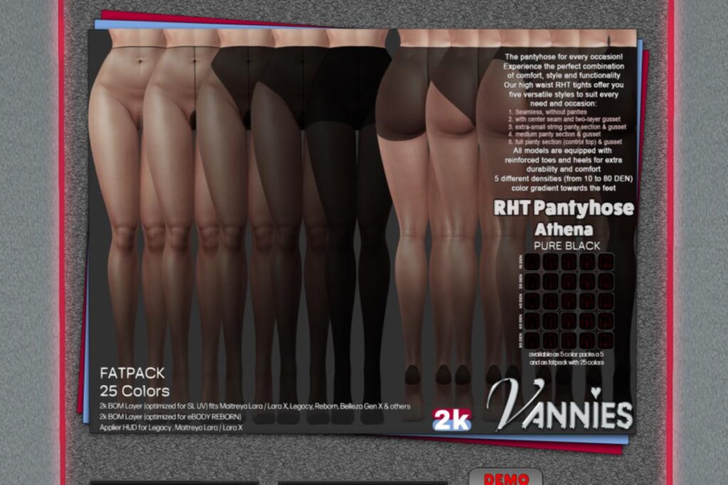 RHT Pantyhose Athena Pure Black - BOM/Legacy Maitreya/+mods, L$199 each/L$599 FP