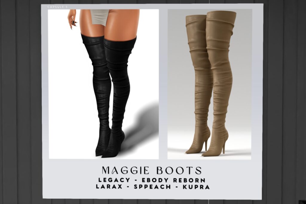 Maggie Boots - Inithium/Legacy/MaitreyaX/Peach/Reborn/+mods, L$195 each/L$999 FP