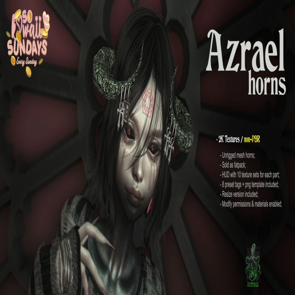 Azrael Horns	&lt;a href=&quot;http://maps.secondlife.com/secondlife/Tomoeda/116/172/28&quot;&gt;Teleport&lt;/a&gt;