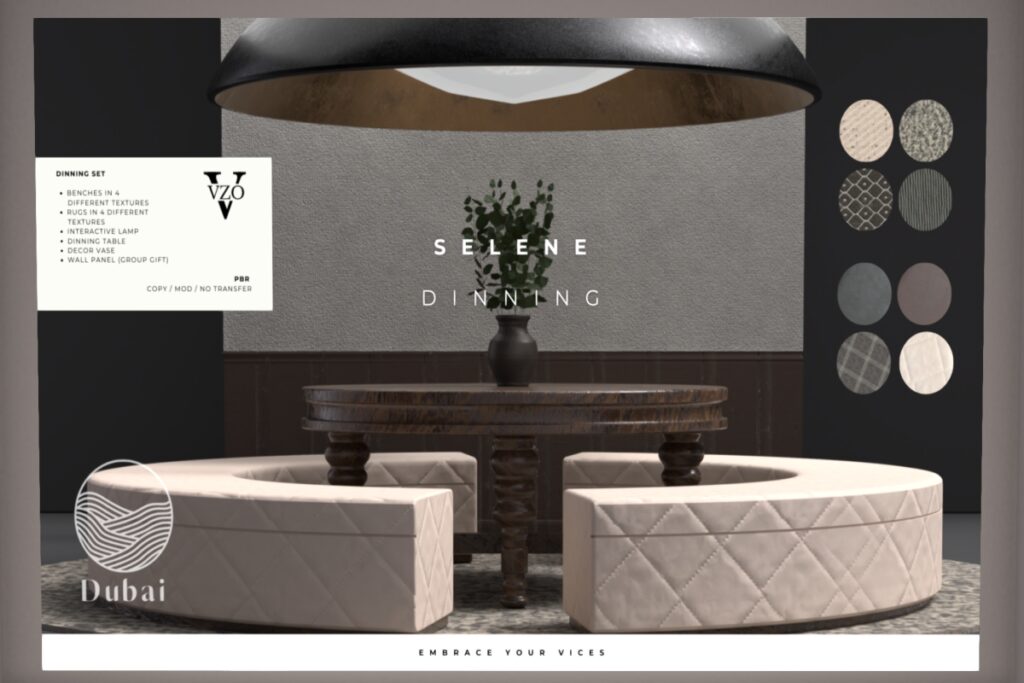 Selene Dining Room Decor Set, L$99-L$299 each/L$999 FP