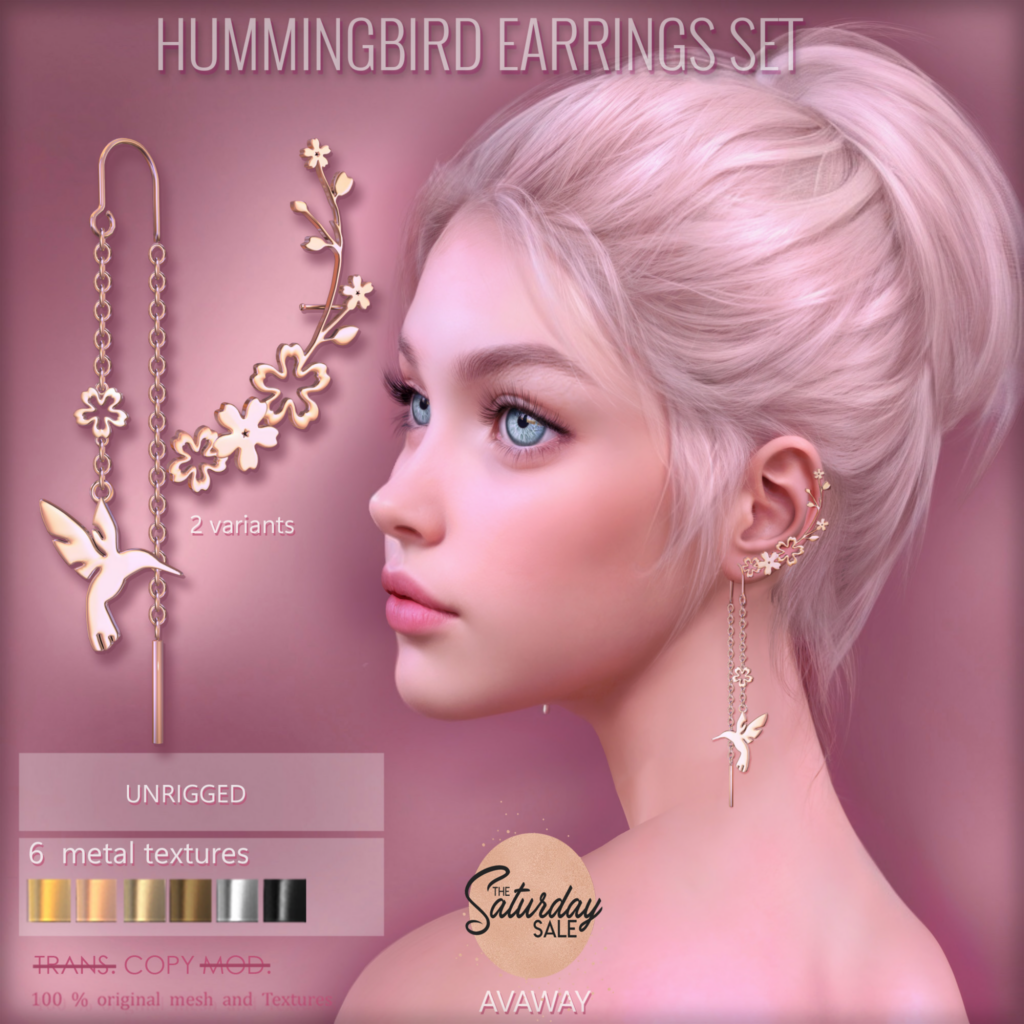 Hummingbird Earrings Set	&lt;a href=&quot;https://maps.secondlife.com/secondlife/AvaWay/204/125/14&quot; target=&quot;_blank&quot;&gt;Teleport&lt;/a&gt;