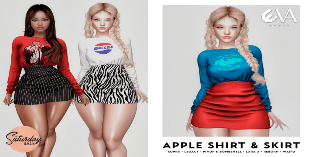 Apple Shirt &amp; Skirt - Inithium/Legacy/MaitreyaX/Reborn/+mods	&lt;a href=&quot;http://maps.secondlife.com/secondlife/ELEVEN/156/136/23&quot; target=&quot;_blank&quot;&gt;Teleport&lt;/a&gt;