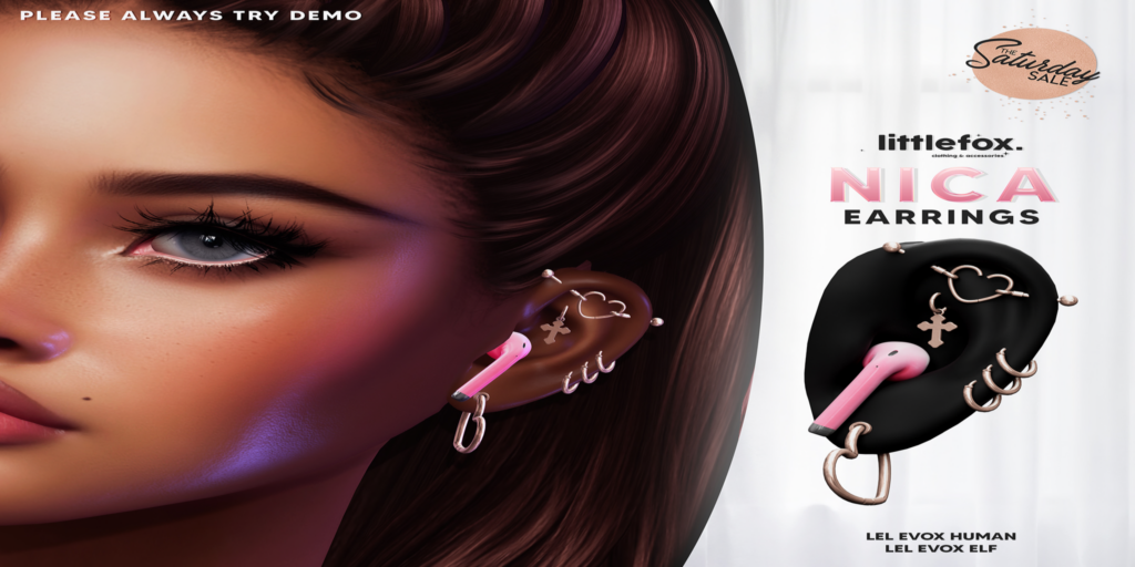Nica Earrings - EvoX	&lt;a href=&quot;http://maps.secondlife.com/secondlife/Little%20Fox%20Flagship/221/145/801&quot; target=&quot;_blank&quot;&gt;Teleport&lt;/a&gt;