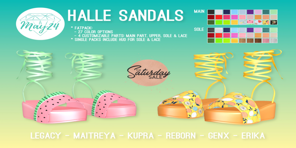 Halle Sandals - Erika/GenXInithium/Legacy/MaitreyaX/Reborn/+mods	&lt;a href=&quot;http://maps.secondlife.com/secondlife/Highway%20Star/144/134/23&quot; target=&quot;_blank&quot;&gt;Teleport&lt;/a&gt;