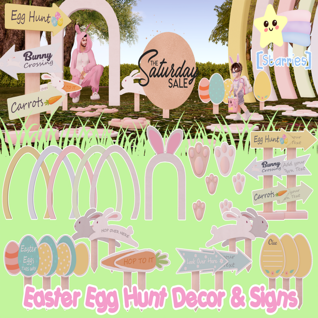 Easter Egg Hunt Decor Set	&lt;a href=&quot;http://maps.secondlife.com/secondlife/Starries/250/242/23&quot; target=&quot;_blank&quot;&gt;Teleport&lt;/a&gt;