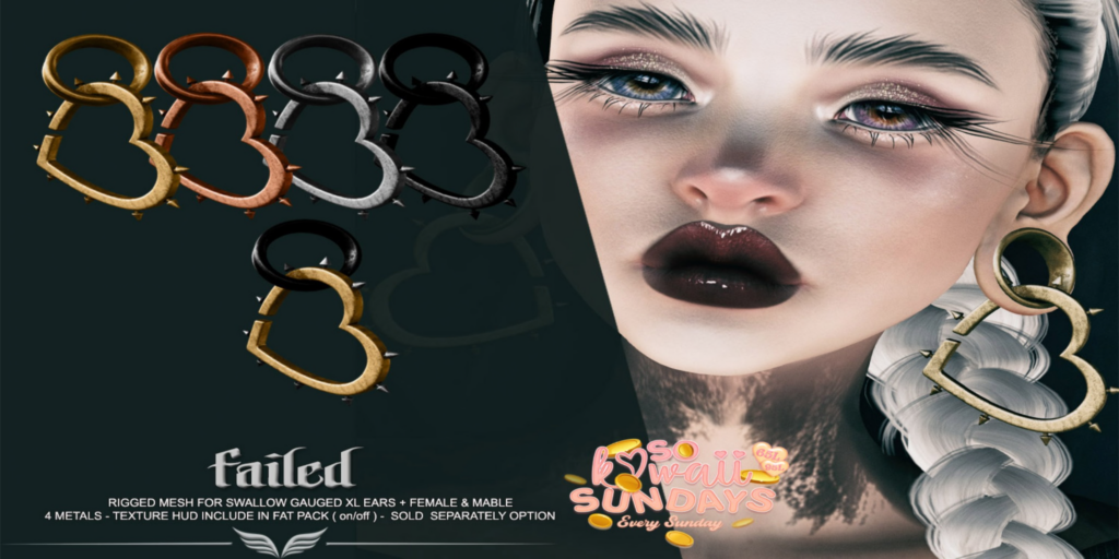 Failed Earrings - Swallow Gauged M+F XL	&lt;a href=&quot;https://maps.secondlife.com/secondlife/Amazing%20Dreams/33/213/2500&quot;&gt;Teleport&lt;/a&gt;