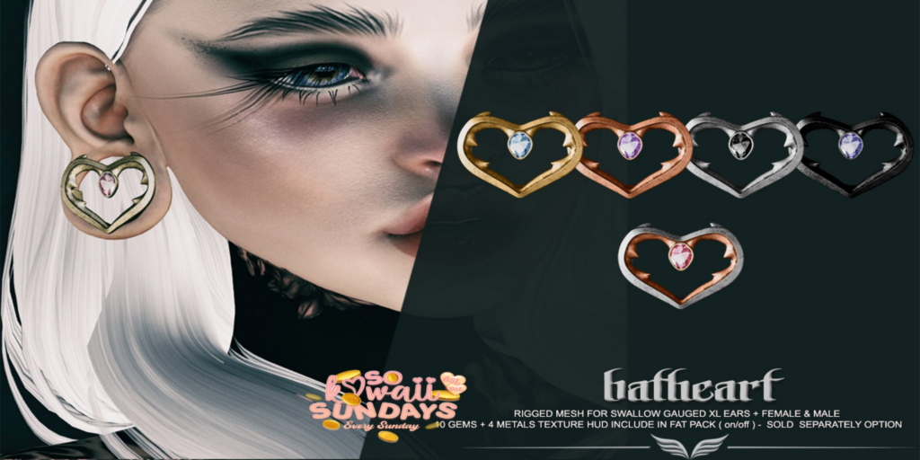Batheart Earrings - Swallow Gauged XL M+F	&lt;a href=&quot;http://maps.secondlife.com/secondlife/Amazing%20Dreams/25/208/2501&quot;&gt;Teleport&lt;/a&gt;