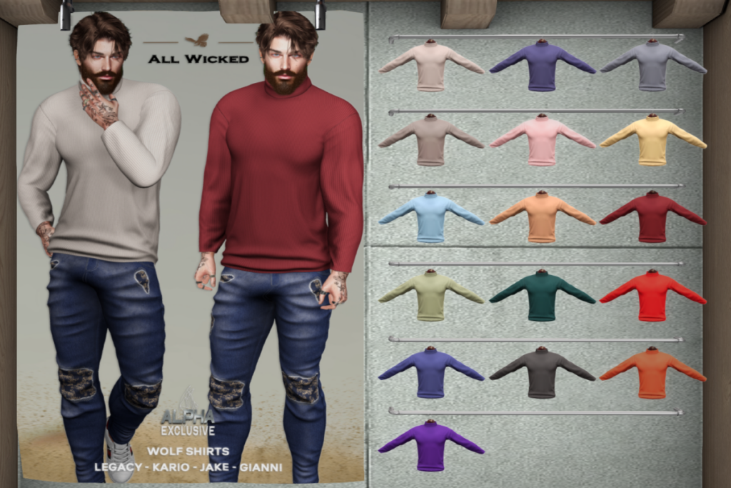 Wolf Shirts - Gianni/Jake/Kario/Legacy, L$270 each/L$899 FP